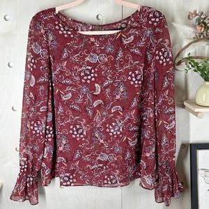 WHITE HOUSE BLACK MARKET Blouse SZ 8 Chiffon Long Sleeve Burgundy